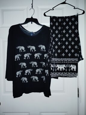 Black 🐘 Elephant Print Top and Wide Leg Pants Outfit L/XL  ΔΣΘ  inspired